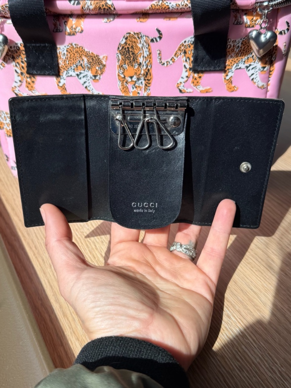 Gucci Black Leather Logo Card Case , Key Holder with Silver Plaque - Picture 3 of 4